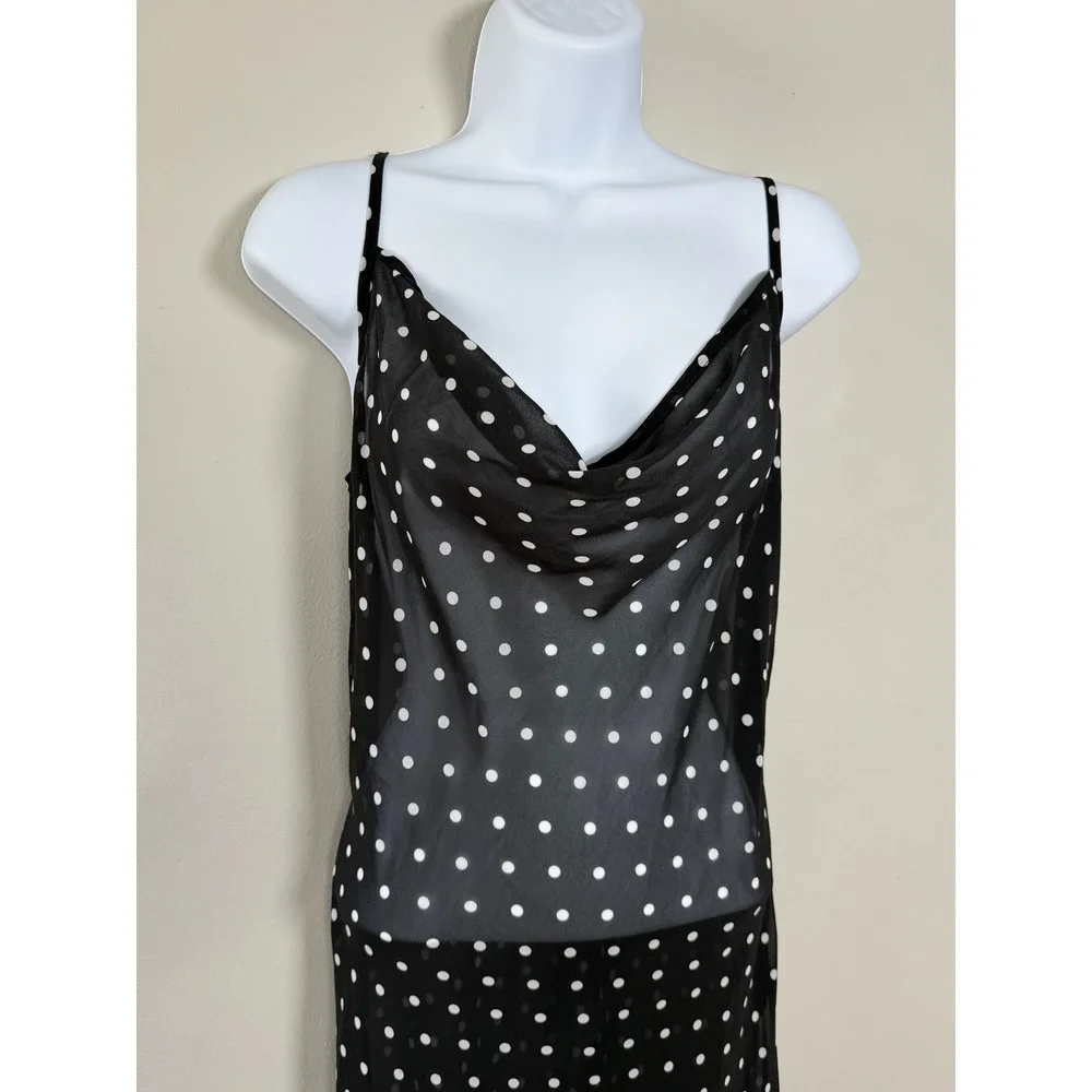 Commense Maxi Dress Women S Black Polka Dot Sheer Chiffon Beach Vacation Summer - Picture 4 of 13